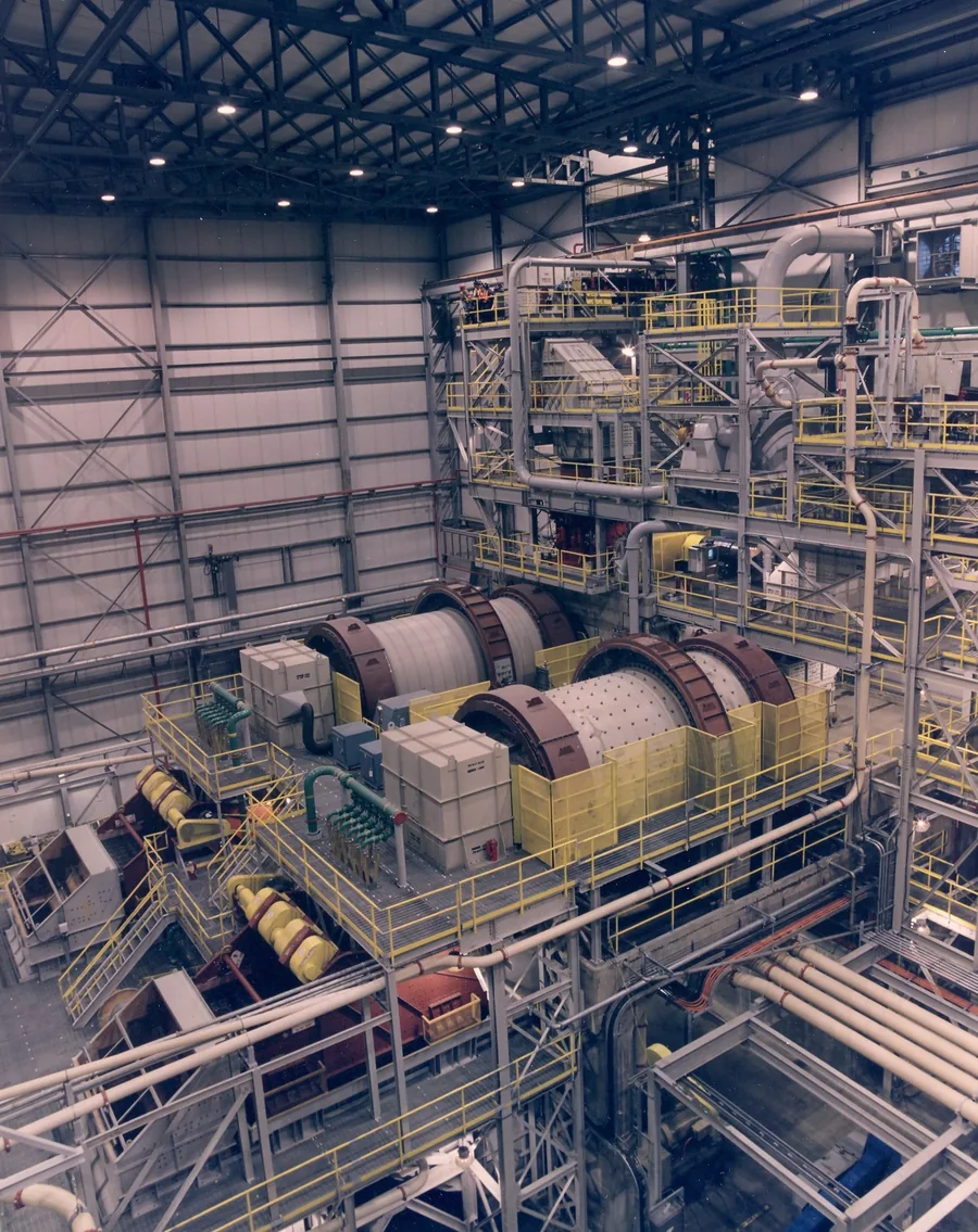 Interior of an autogenous grinding mineral processing plant